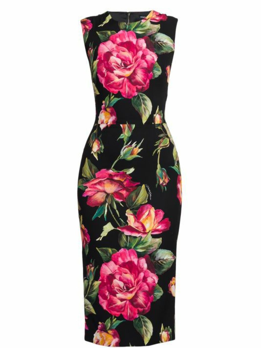 Women'S Clothing * | Dolce&Gabbana Floral Silk Midi Sheath Dress