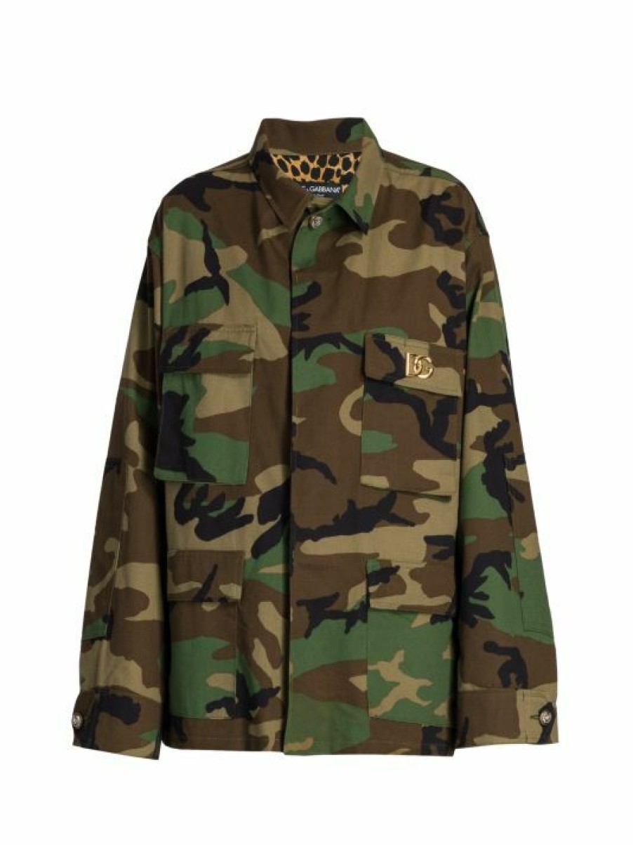 Men * | Dolce&Gabbana Camo Logo Hardware Jacket