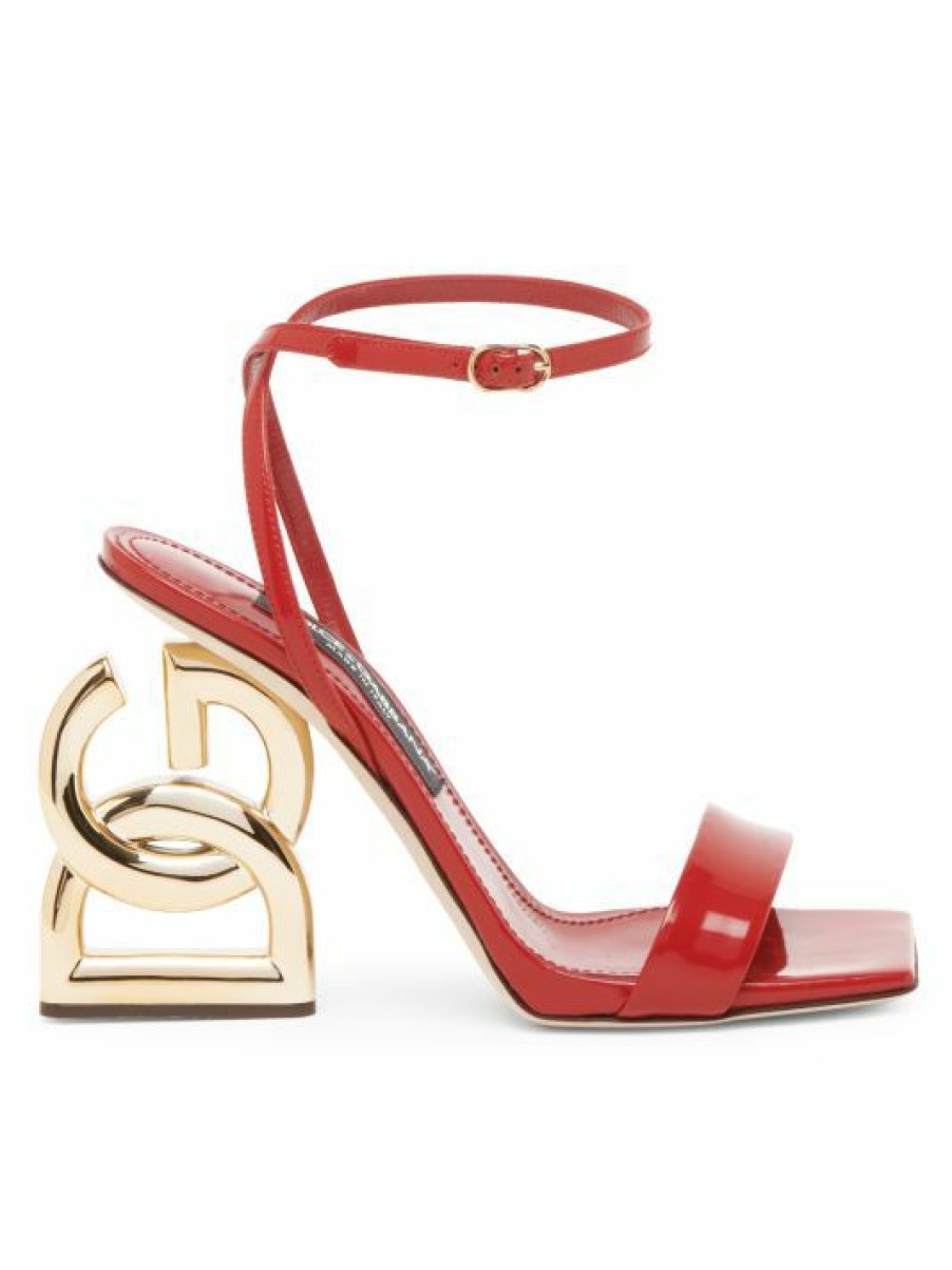 Men * | Dolce&Gabbana Patent Leather Logo-Heel Ankle-Strap Sandals