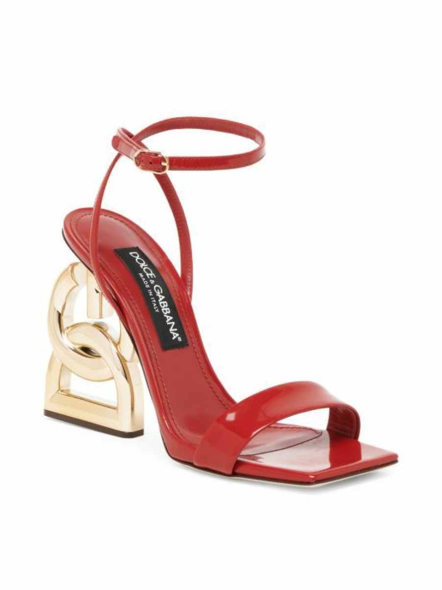 Men * | Dolce&Gabbana Patent Leather Logo-Heel Ankle-Strap Sandals