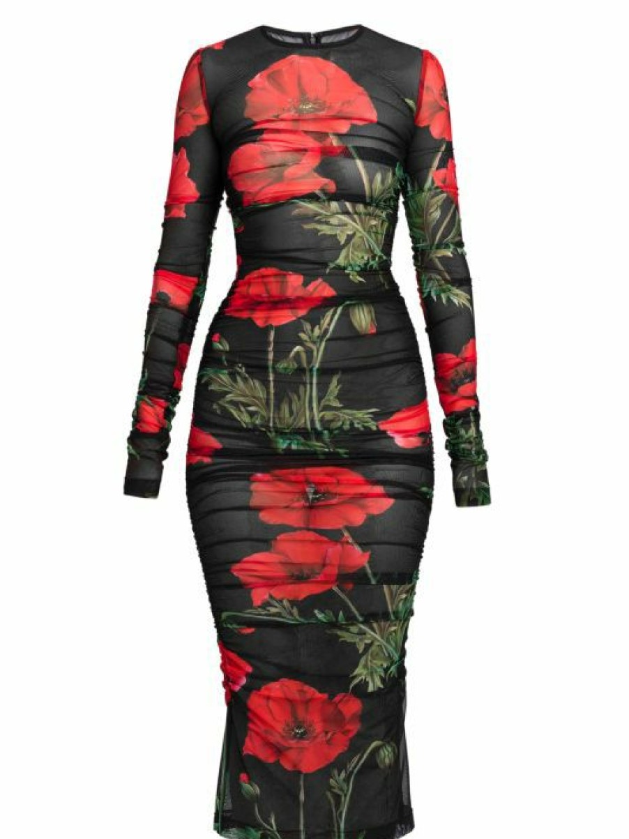 Women'S Clothing * | Dolce&Gabbana Floral Tulle Ruched Midi-Dress