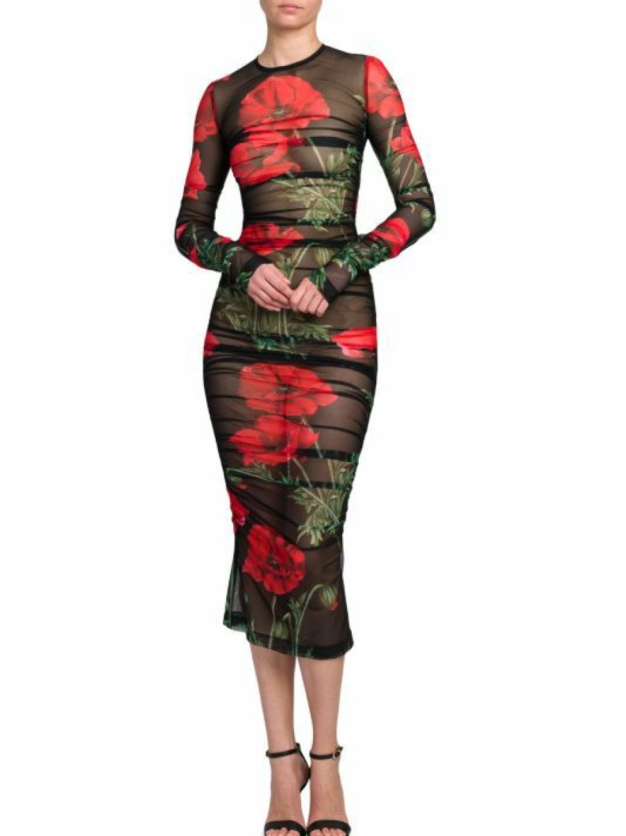 Women'S Clothing * | Dolce&Gabbana Floral Tulle Ruched Midi-Dress