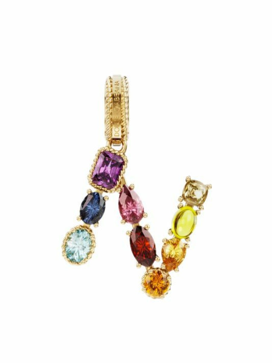 Jewelry * | Dolce&Gabbana Rainbow Alphabet 18K Yellow Gold & Multi Gemstone Initial N Charm