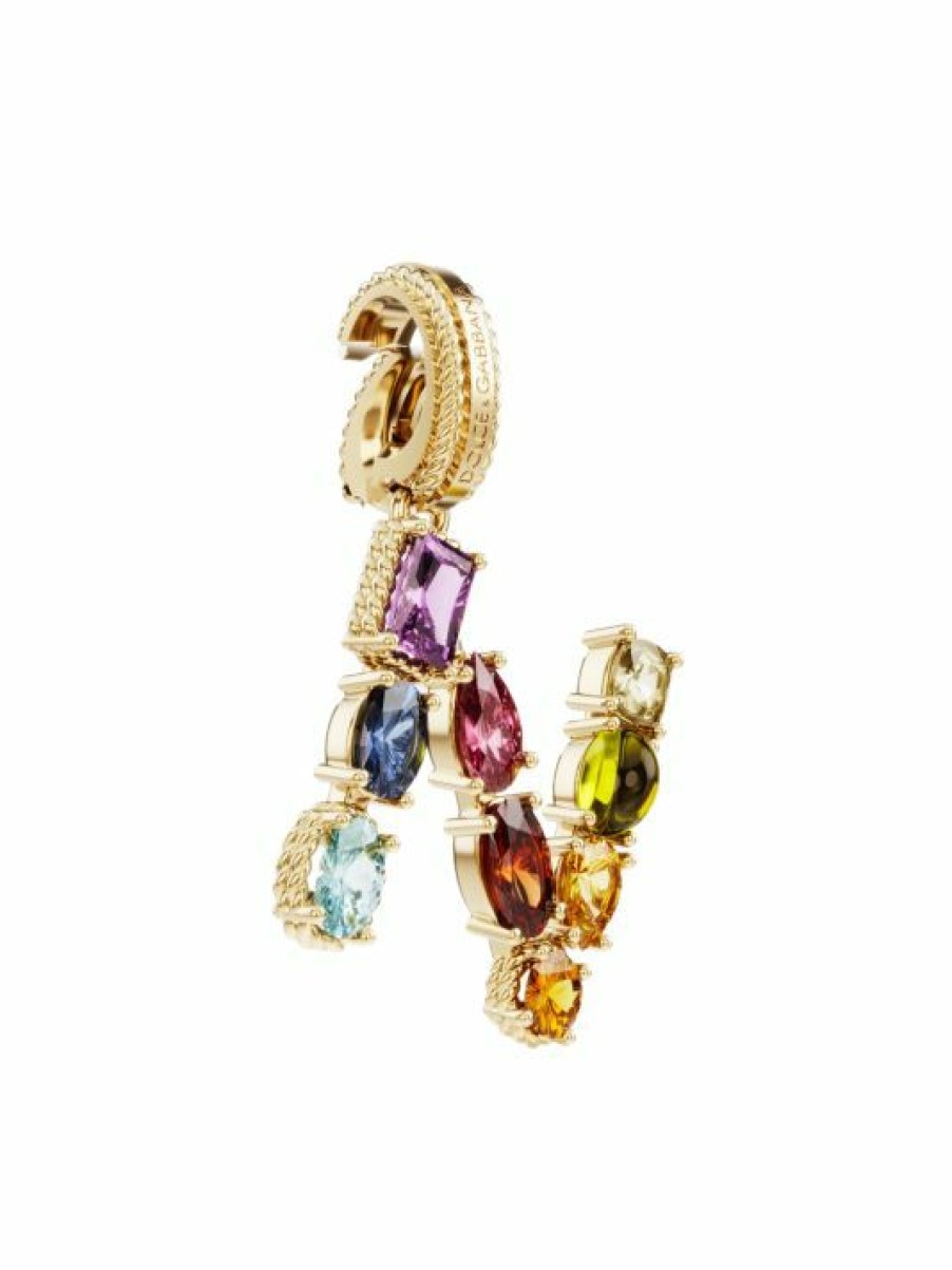 Jewelry * | Dolce&Gabbana Rainbow Alphabet 18K Yellow Gold & Multi Gemstone Initial N Charm