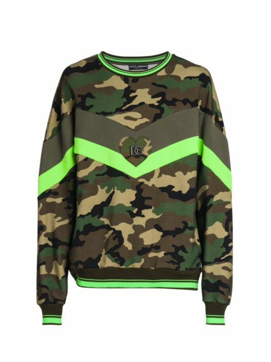 Men * | Dolce&Gabbana Military-Print Crewneck Logo Sweatshirt For Men