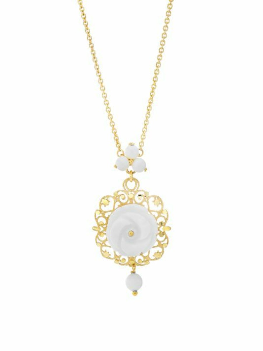 Jewelry * | Dolce&Gabbana 18K Yellow Gold & White Opal Rose Pendant Necklace