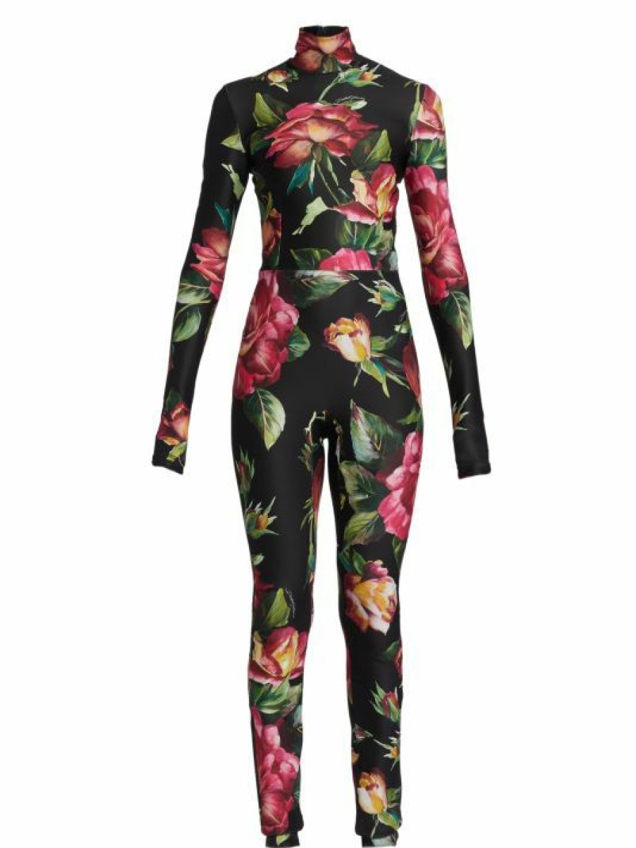 Women'S Clothing * | Dolce&Gabbana Floral Body-Con Turtleneck Jumpsuit