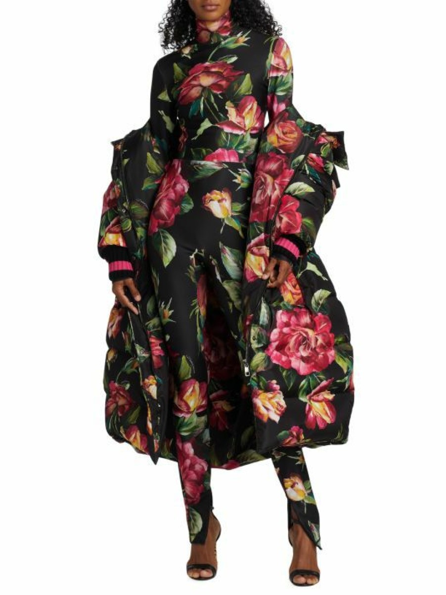 Women'S Clothing * | Dolce&Gabbana Floral Body-Con Turtleneck Jumpsuit