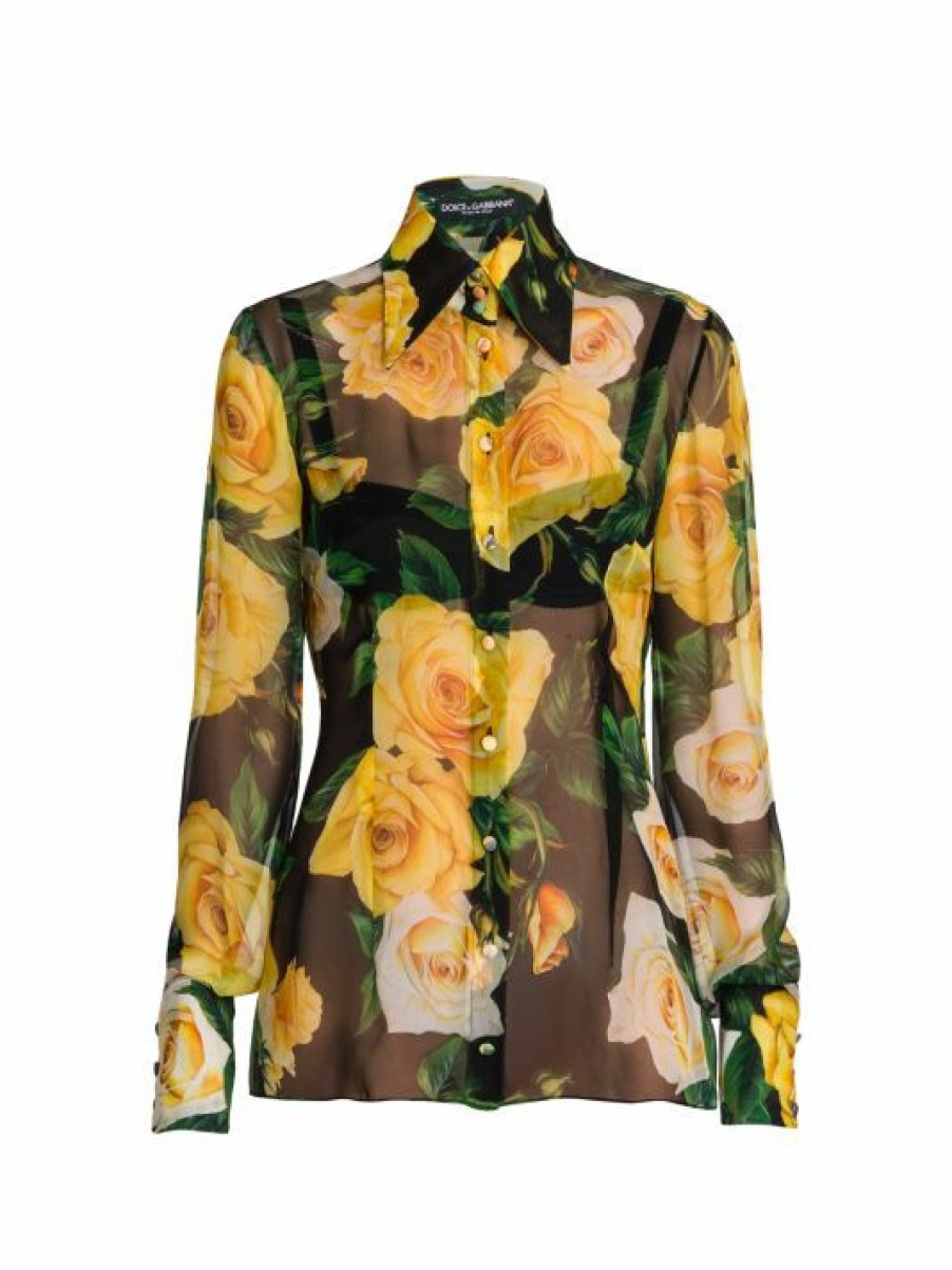 Women'S Clothing * | Dolce&Gabbana Semi-Sheer Floral Shirt