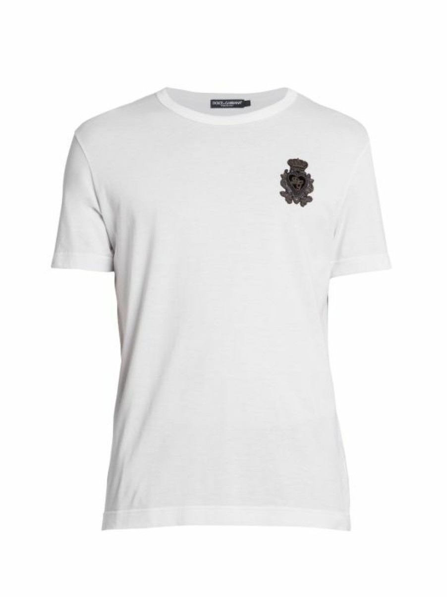 Men * | Dolce&Gabbana Embroidered Crest Cotton T-Shirt For Men