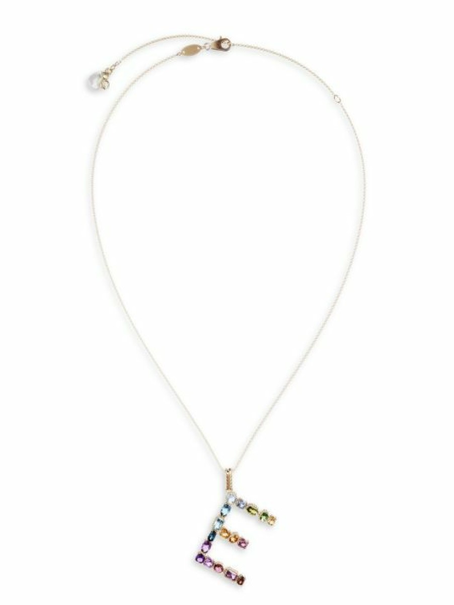 Jewelry * | Dolce&Gabbana Rainbow Alphabet 18K Gold & Gemstone Initial E Pendant Necklace