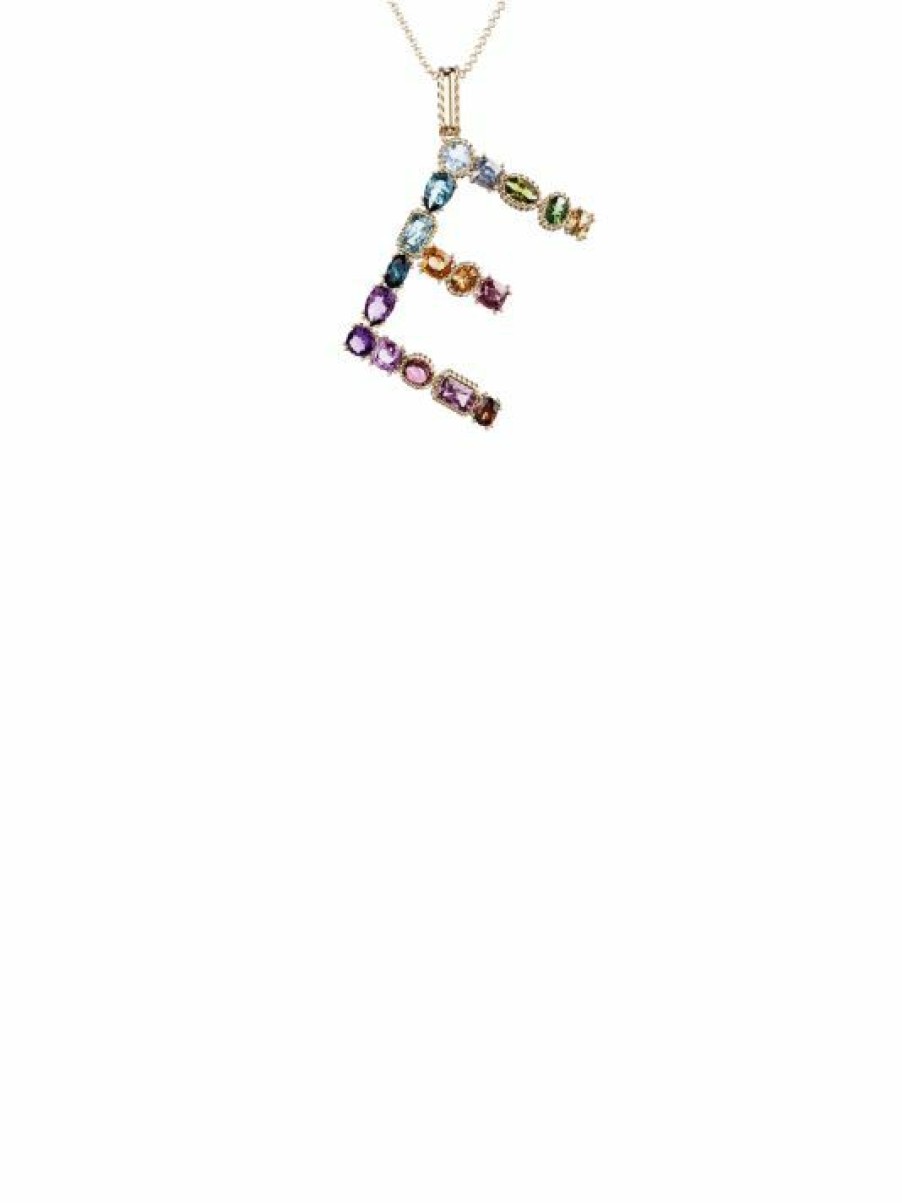 Jewelry * | Dolce&Gabbana Rainbow Alphabet 18K Gold & Gemstone Initial E Pendant Necklace