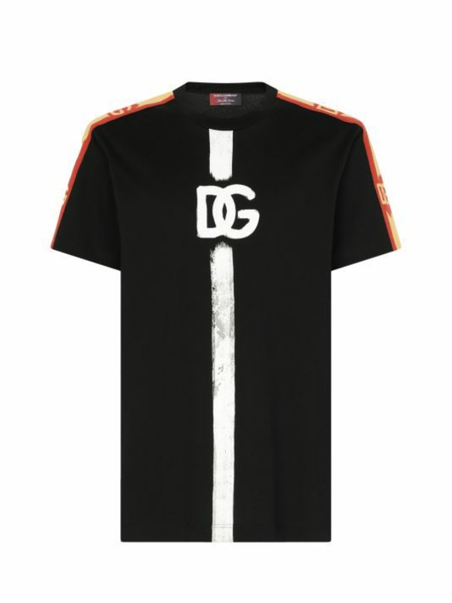 Men * | Dolce&Gabbana Painted Logo Stripe-Trim Tee For Men