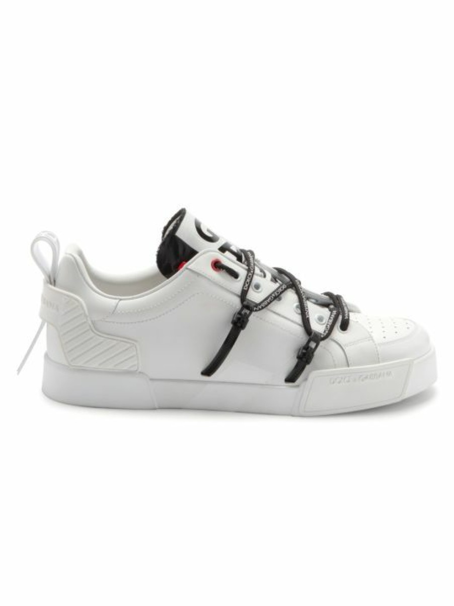 Men * | Dolce&Gabbana Portofino Logo Strap Leather Sneakers For Men