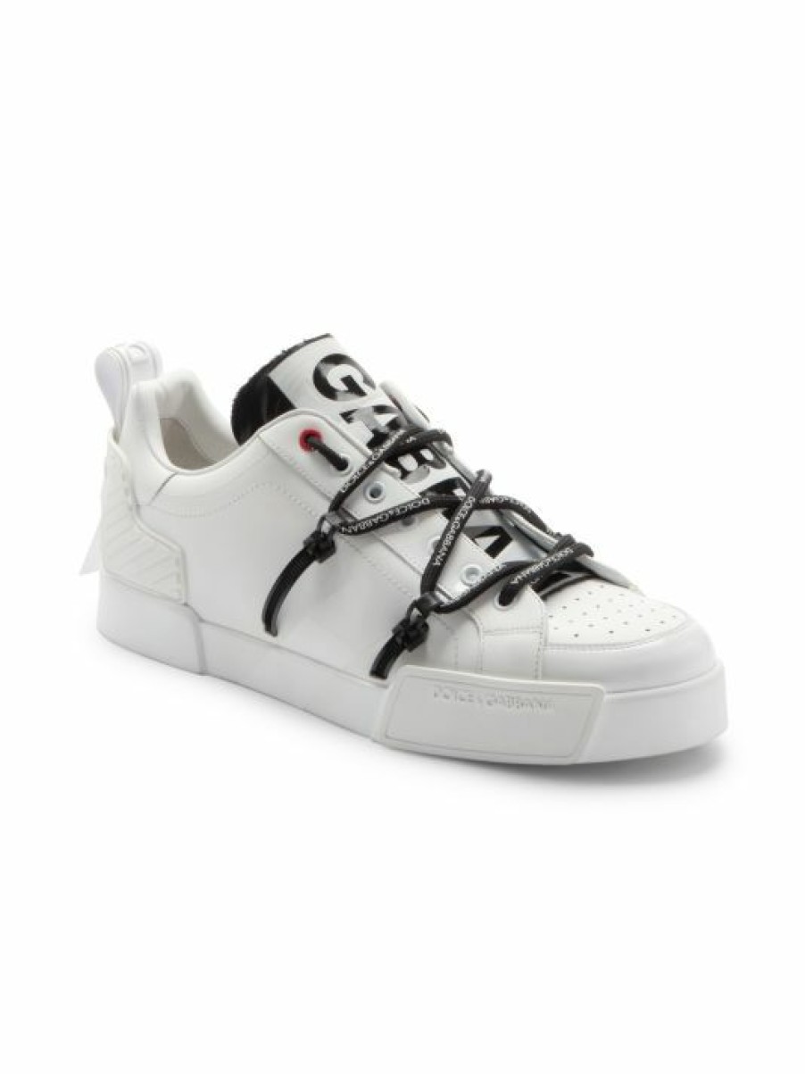 Men * | Dolce&Gabbana Portofino Logo Strap Leather Sneakers For Men