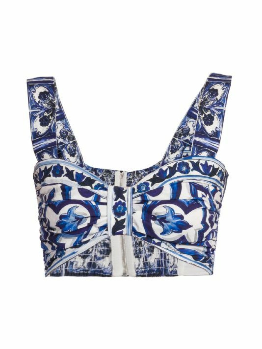 Women'S Clothing * | Dolce&Gabbana Blu Mediterraneo Cropped Sleeveless Painterly Top