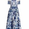 Women'S Clothing * | Dolce&Gabbana Blu Mediterraneo Printed Fit & Flare Midi-Dress