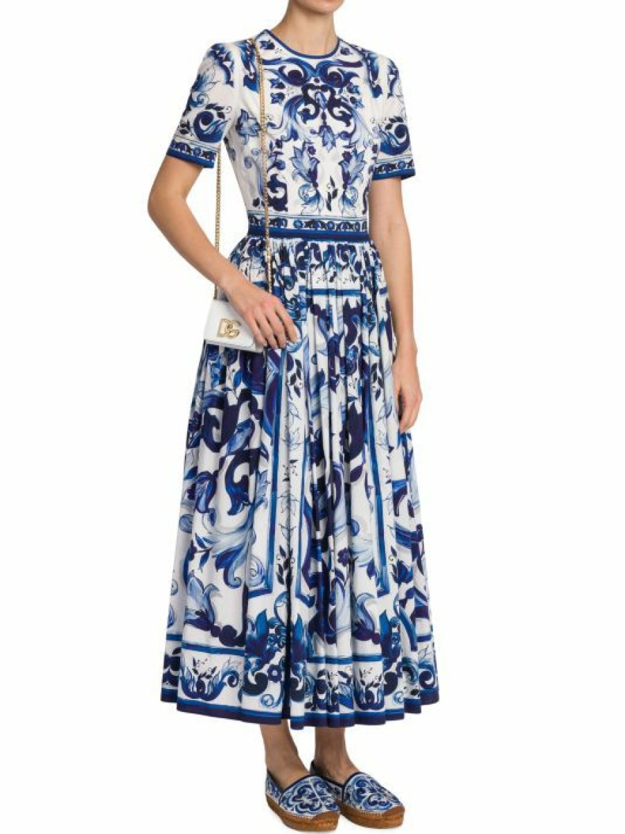 Women'S Clothing * | Dolce&Gabbana Blu Mediterraneo Printed Fit & Flare Midi-Dress