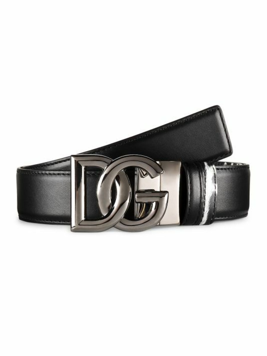 Accessories * | Dolce&Gabbana Crossed Logo Buckle Reversible Leather Belt For Men