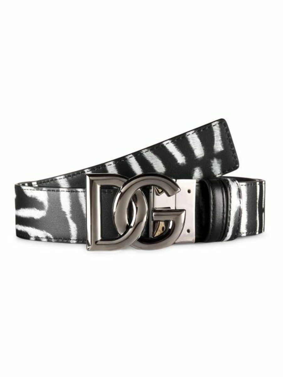 Accessories * | Dolce&Gabbana Crossed Logo Buckle Reversible Leather Belt For Men