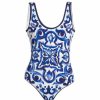 Women'S Clothing * | Dolce&Gabbana Blu Mediterraneo Olimpionic Painterly One-Piece Swimsuit