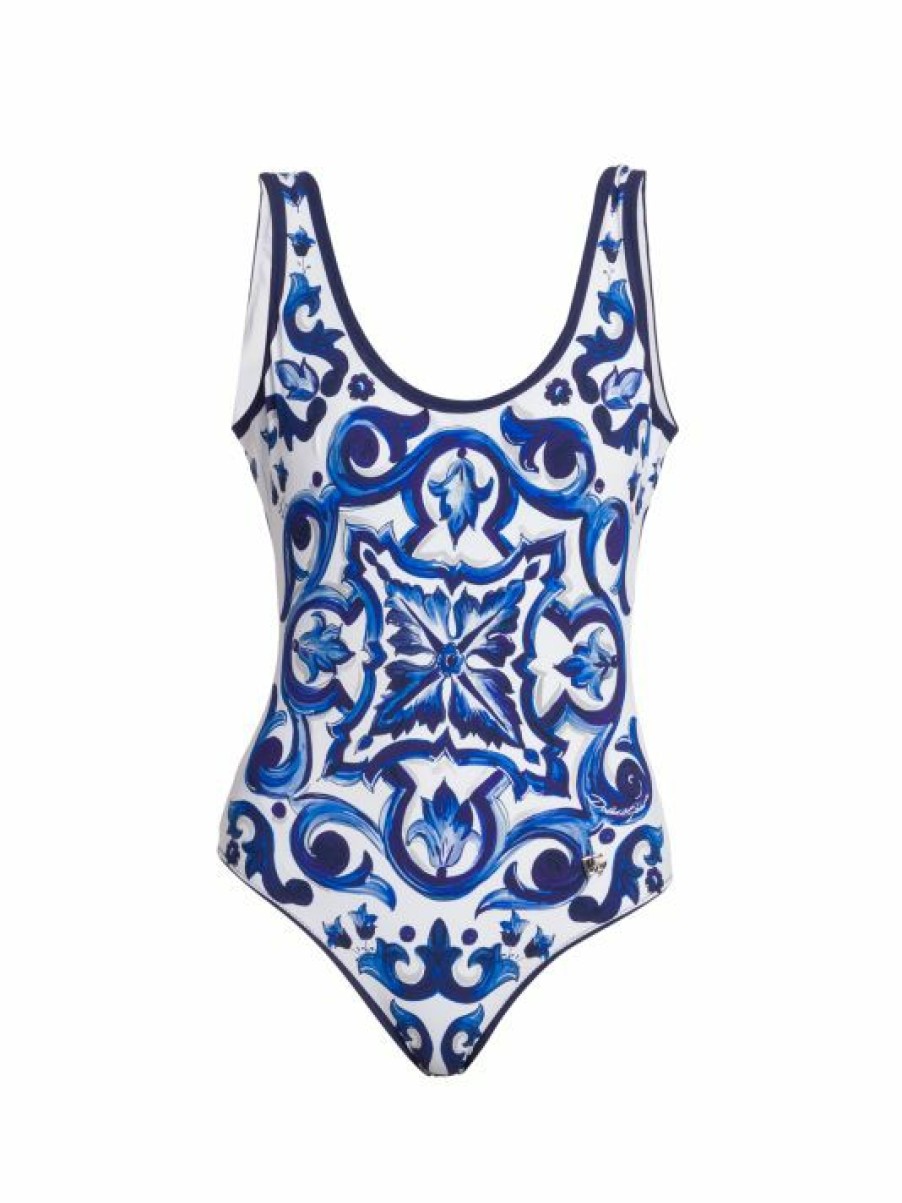 Women'S Clothing * | Dolce&Gabbana Blu Mediterraneo Olimpionic Painterly One-Piece Swimsuit