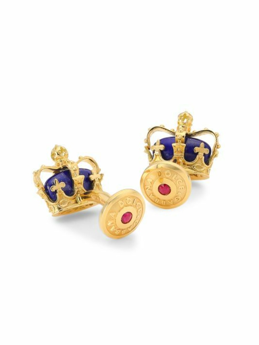 Jewelry * | Dolce&Gabbana 18K Yellow Gold, Lazuli, Sapphire, & Ruby Crown Cufflinks