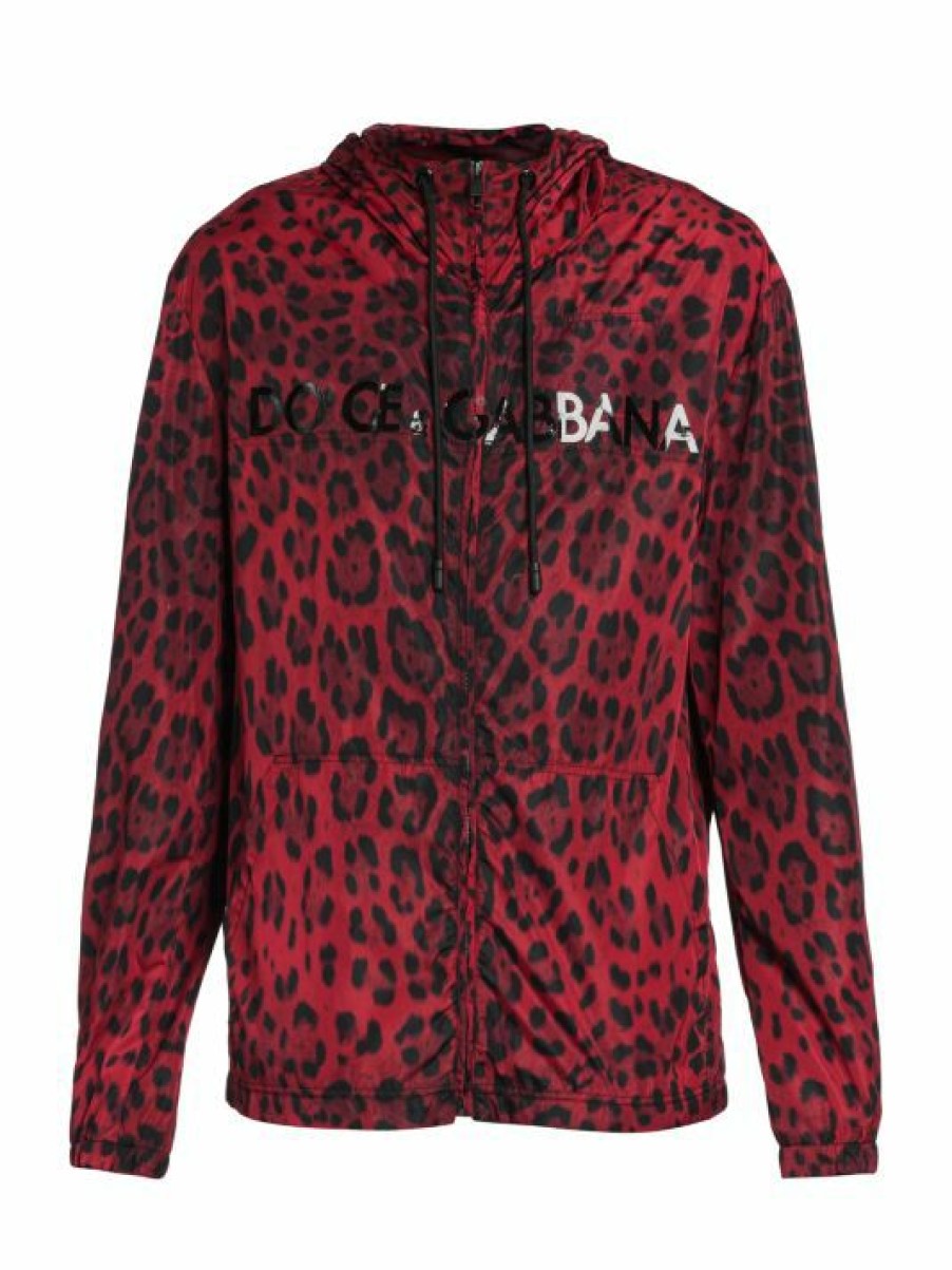 Men * | Dolce&Gabbana Leopard-Print Hooded Windbreaker Jacket For Men