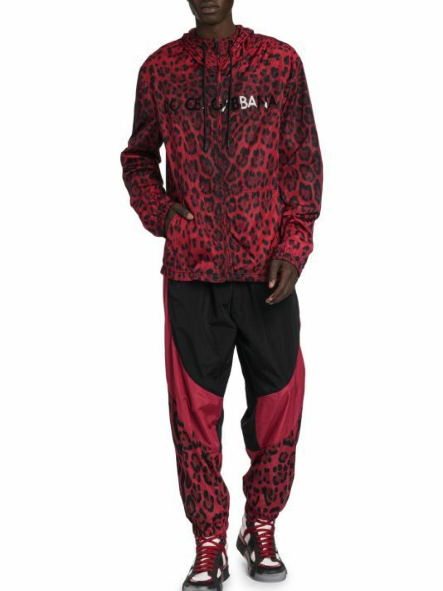 Men * | Dolce&Gabbana Leopard-Print Hooded Windbreaker Jacket For Men