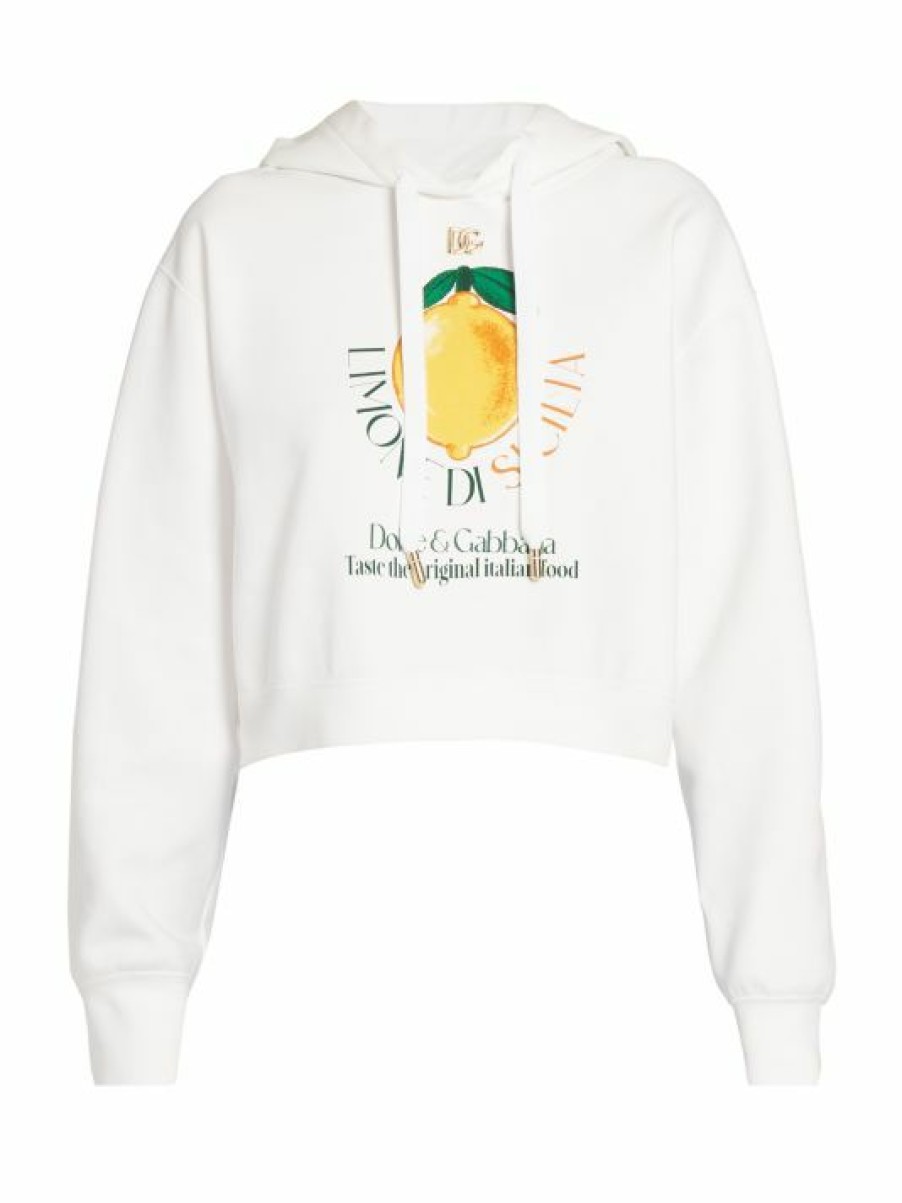 Women'S Clothing * | Dolce&Gabbana Capri Cropped Lemon & Logo Prints Hoodie