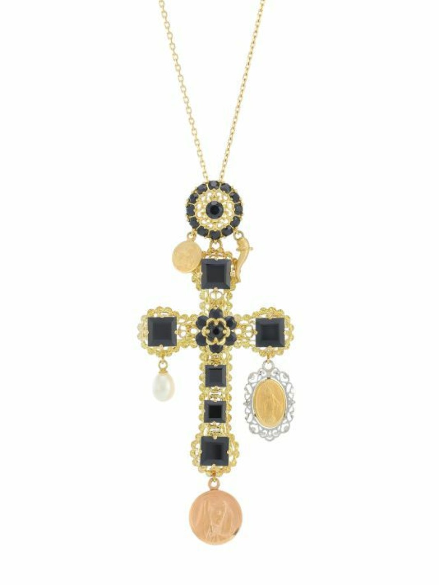 Jewelry * | Dolce&Gabbana 18K Yellow Gold 7-8Mm Freshwater Pearl Gemstone Cross Pendant Necklace