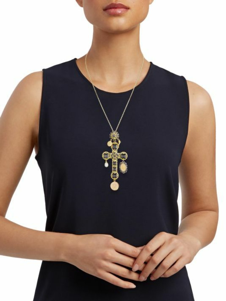 Jewelry * | Dolce&Gabbana 18K Yellow Gold 7-8Mm Freshwater Pearl Gemstone Cross Pendant Necklace