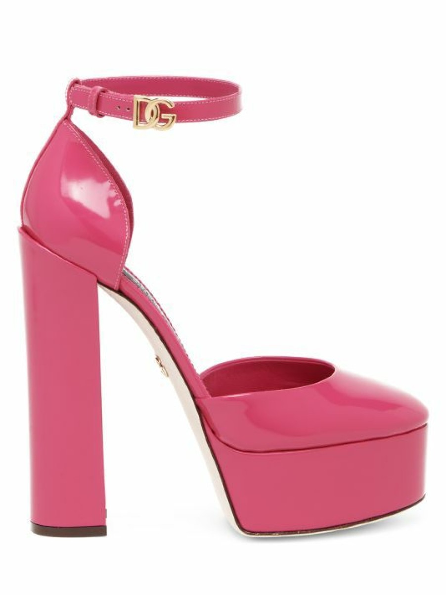 Men * | Dolce&Gabbana Logo Patent Leather Platform Ankle-Strap Pumps