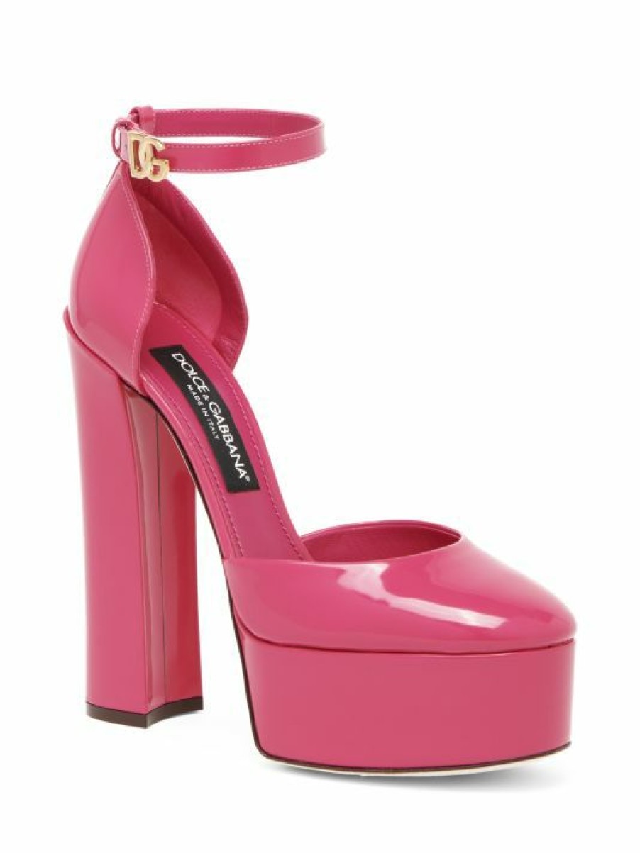 Men * | Dolce&Gabbana Logo Patent Leather Platform Ankle-Strap Pumps