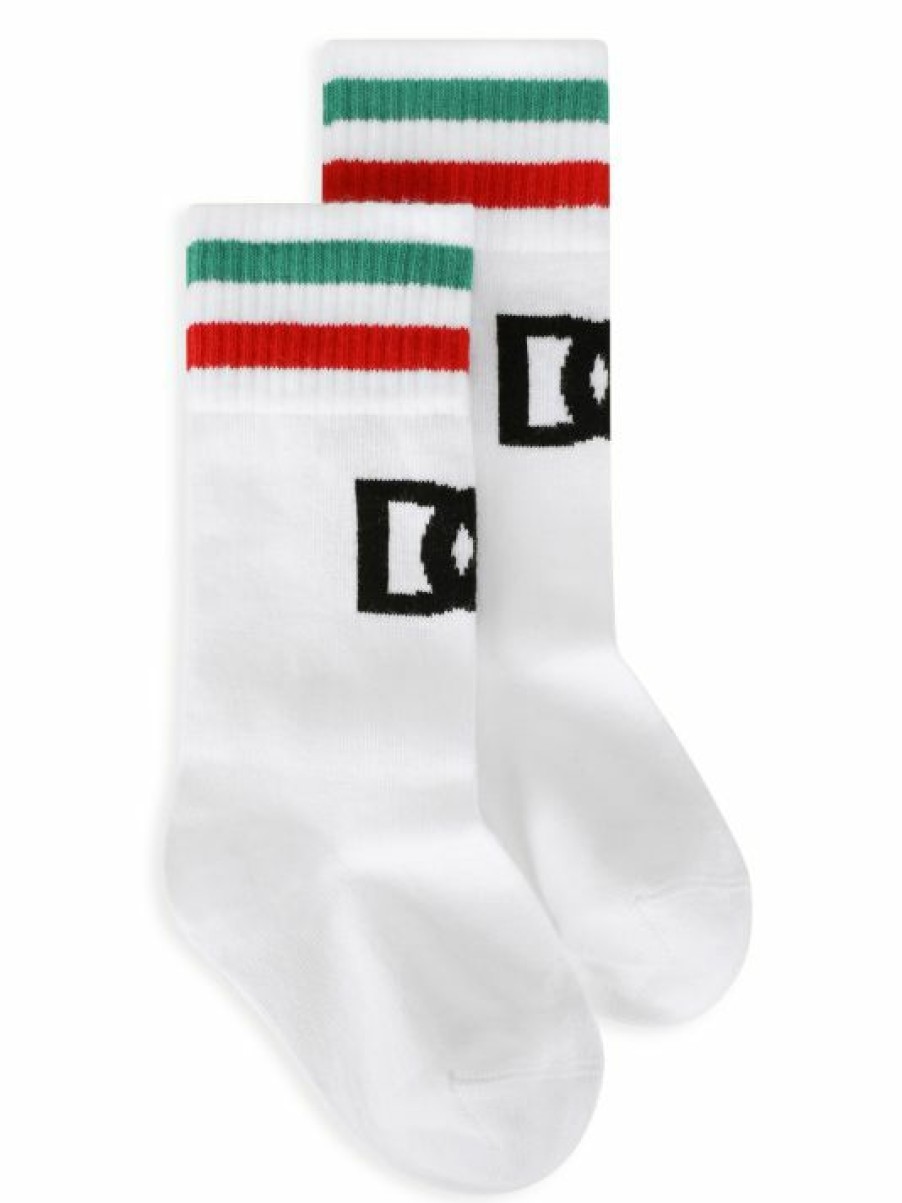 Men * | Dolce&Gabbana Kid'S Ribbed Cotton Logo Socks For Kids