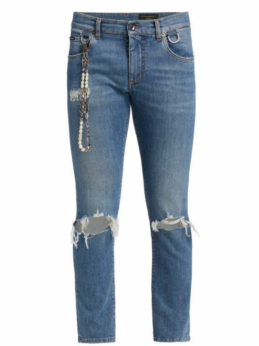 Men * | Dolce&Gabbana Embellished Ripped Skinny Jeans For Men