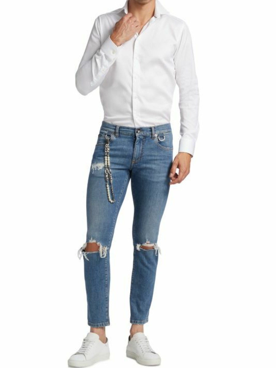 Men * | Dolce&Gabbana Embellished Ripped Skinny Jeans For Men