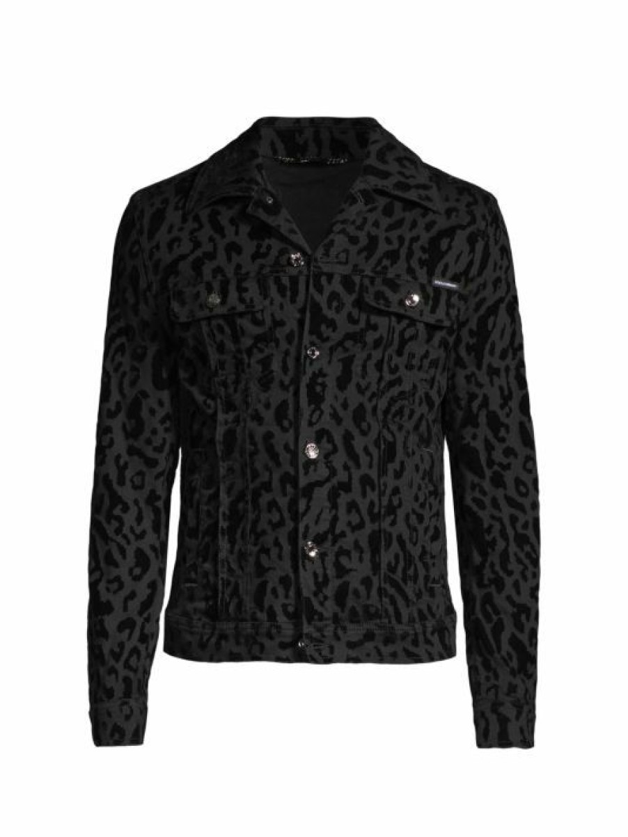 Men * | Dolce&Gabbana Leo Flocked Denim Jacket For Men