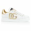 Men * | Dolce&Gabbana Portofino Logo Metallic Leather Low-Top Sneakers