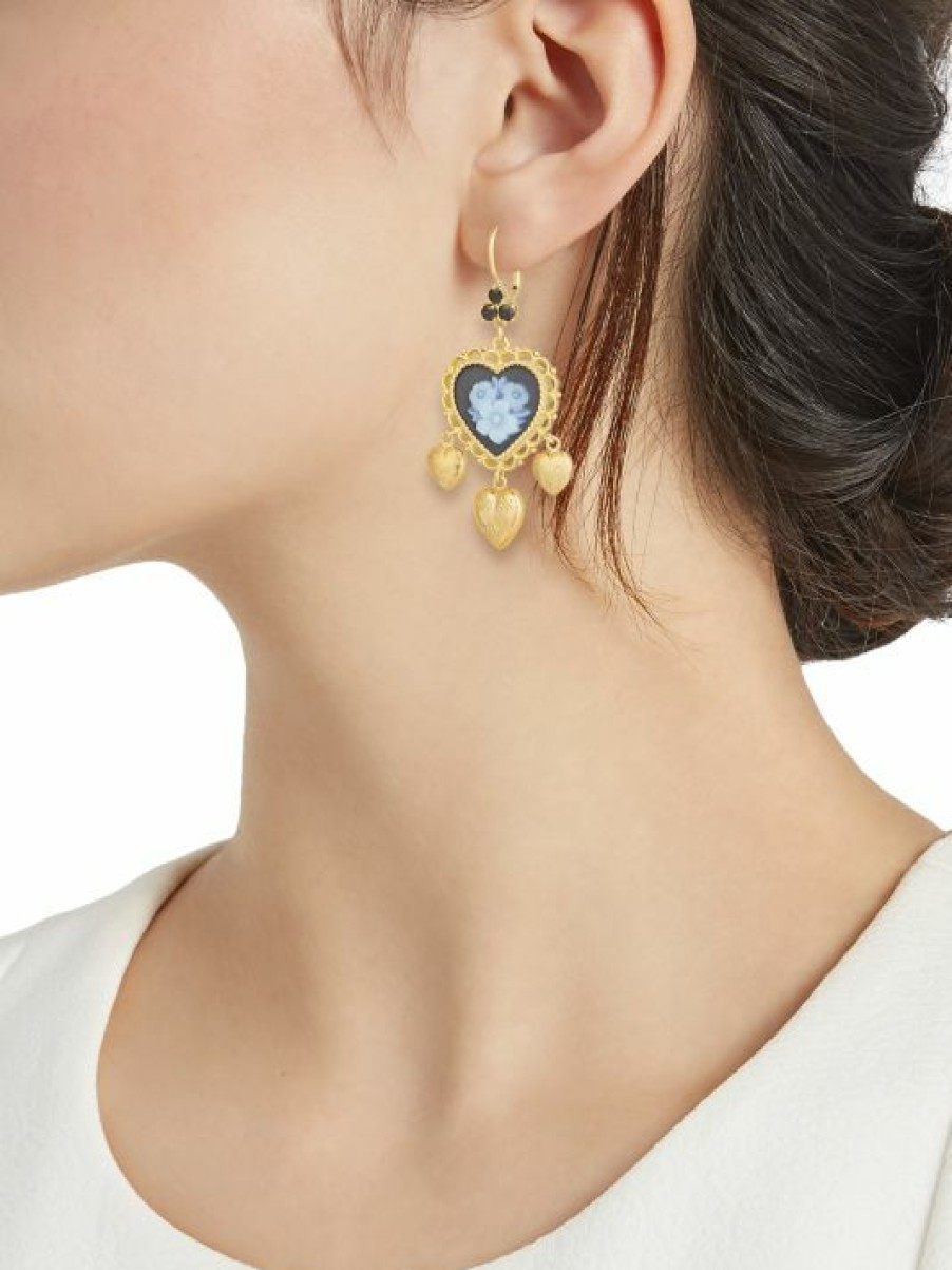 Jewelry * | Dolce&Gabbana 18K Yellow Gold Heart Cameo Earrings