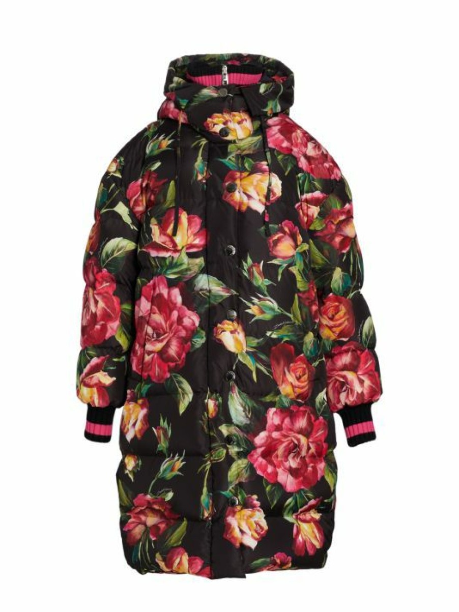 Men * | Dolce&Gabbana Long Quilted Hooded Floral Jacket