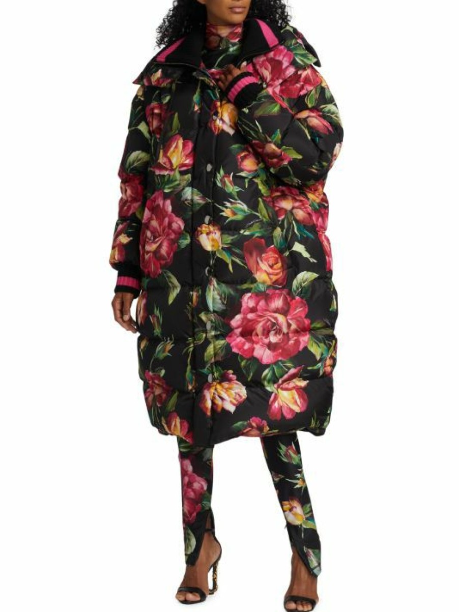 Men * | Dolce&Gabbana Long Quilted Hooded Floral Jacket