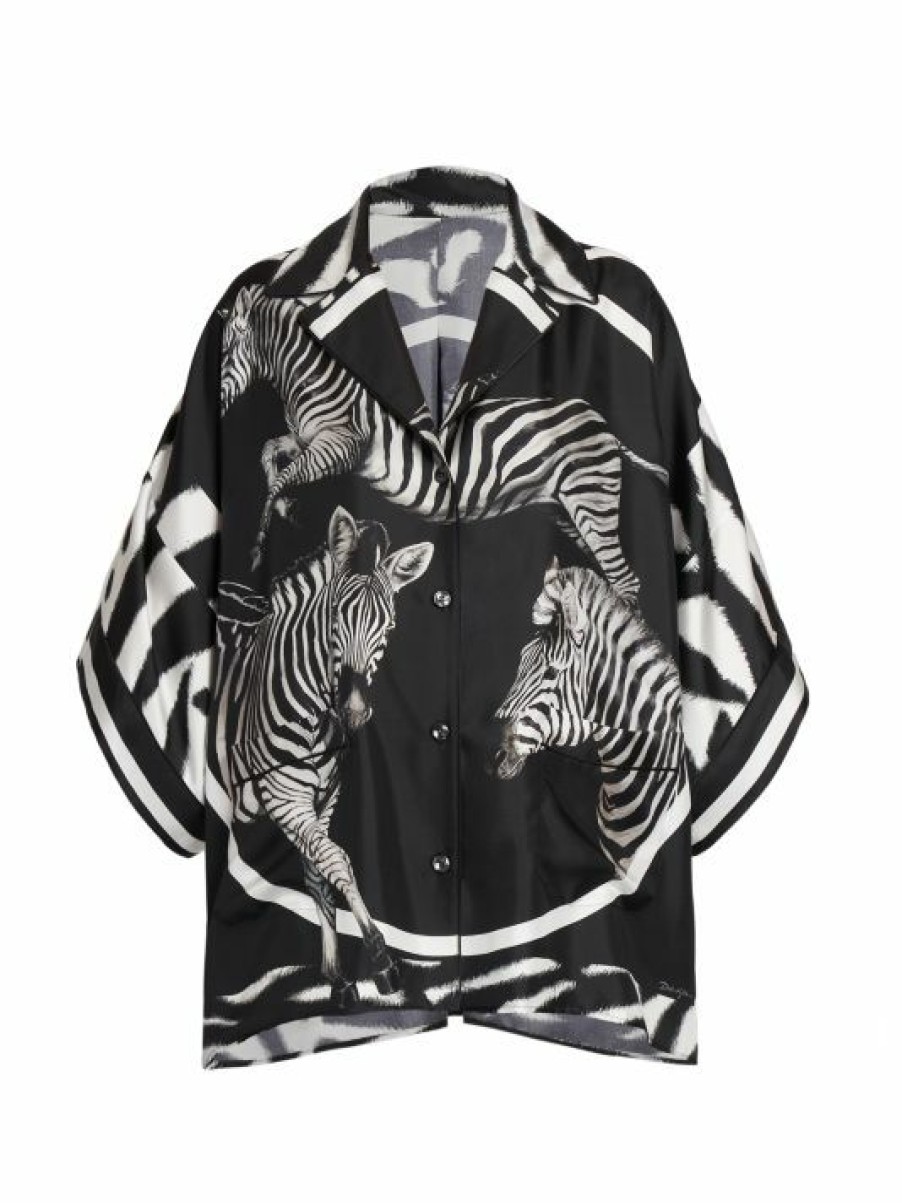 Women'S Clothing * | Dolce&Gabbana Zebra Oversized Silk Zebra-Print Shirt