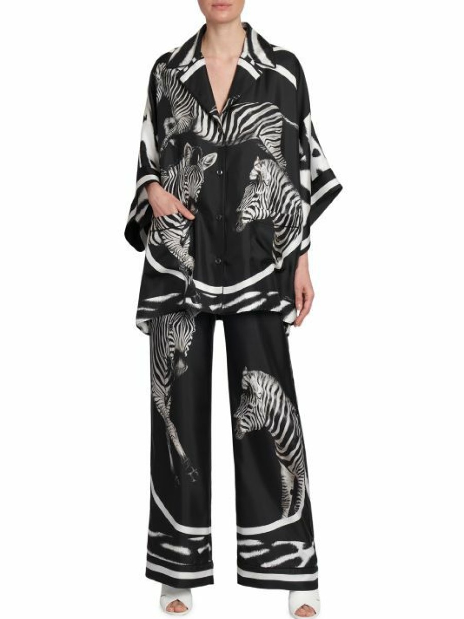 Women'S Clothing * | Dolce&Gabbana Zebra Oversized Silk Zebra-Print Shirt